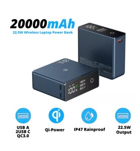 УМБ для ноутбука, телефону VHG Q7 20000 mAh 22,5W Wireless Laptop Power Bank Dark Blue