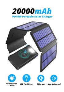 УМБ із сонячною панеллю VHG DN38 20000 mAh Portable Solar Charger Wireless 6 panel Black