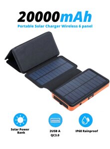 УМБ із сонячною панеллю VHG DN38 20000 mAh Portable Solar Charger Wireless 6 panel Orange