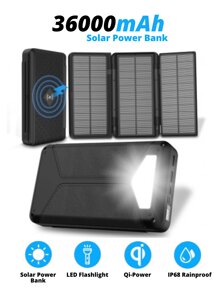 УМБ із сонячною панеллю VHG DN52 36000 mAh Wireless Portable Solar Charger Black