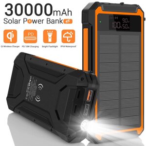 УМБ із сонячною панеллю VHG T018 30000 mAh PD18W Wireless Solar Power Charger Red