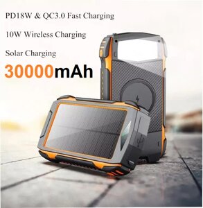 УМБ із сонячною панеллю VHG WSC26 30000 mAh Portable Solar Charger Wireless 5 panel Black