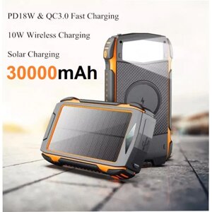 УМБ із сонячною панеллю VHG WSC26 30000 mAh Portable Solar Charger Wireless 6 panel Black