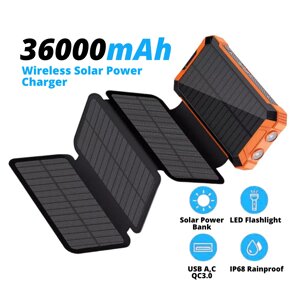 УМБ із сонячною панеллю VHG WSC32-2 20000 mAh Wireless Solar Power Charger 6 Panel Brown