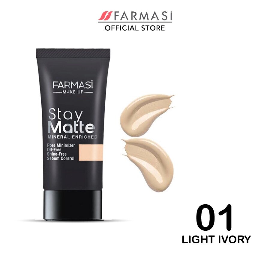 Матувальний мінеральний тональний крем Stay Matte 01 Світлий/Light Ivory, Make Up Farmasi, 30 мл від компанії Інжир - фото 1