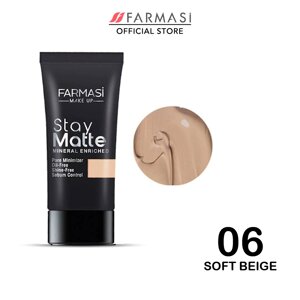 Матувальний мінеральний тональний крем Stay Matte 06 Природний бежевий/Soft Beige, Make Up Farmasi, 30 мл