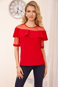 Блузка з воланами на плечах, колір Червоний, 172R46-1