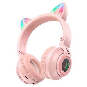 Бездротові Bluetooth навушники Borofone BO18 "Котячі вушка" LED MP3 Pink