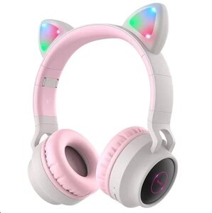 Бездротові Bluetooth-навушники котячі вушка Навушники Hoco W27 Cat ear headphones з мікрофоном сіро-рожеві