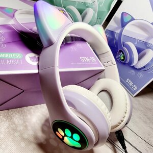 Блютуз Бездротові навушники з котячими вушками LUX якість Cat STN-28 Bluetooth навушники з мікрофоном Фіолетові