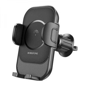 Тримач для мобільного з БЗП BOROFONE BH204 Blue Charm wireless fast charging car holder (air outlet) Black