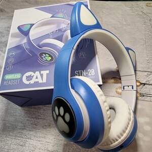 Дитячі Бездротові навушники з котячими вушками Cat STN-28 Bluetooth навушники з мікрофоном Сині