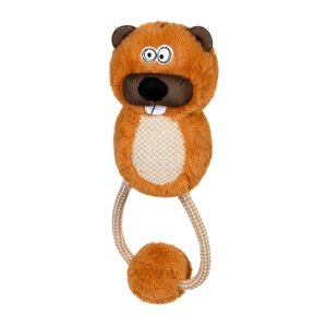 Іграшка для собак Бобер з пискавкою і мотузкою GiGwi ECO FRIENDZ, перероблений текстиль, М, 30 см