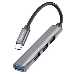 Кабель-перехiдник HOCO HB26 4 in 1 adapter (Type-C to USB3.0+USB2.0*3) Metal Gray