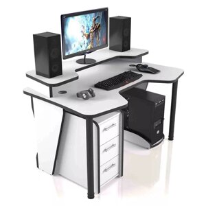 Комп'ютерний геймерський стіл comfort з надбудовою і шухлядами GT14N 140 см білий з чорним чорно-синій