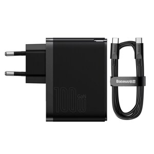 МЗП Baseus GaN3 Pro Fast Charger C+U 100W (Cable Type-C to Type-C 100W (20V/5A) 1m) Black