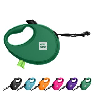 Повідець-рулетка для собак WAUDOG R-leash з контейнером для пакетів, світловідбивна стрічка, L, до 40 кг, 5 м,