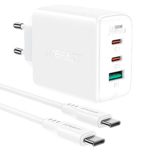 Мережевий зарядний пристрій ACEFAST A13 PD65W (USB-C+USB-C+USB-A) 3-port charger set White