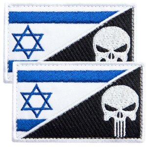 Набір шевронів 2 шт. з липучкою Прапор Ізраїлю і Череп Карателя 5х8 см, вишитий патч