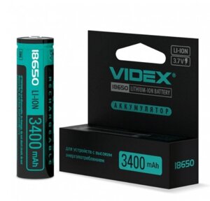 Акумулятор 18650 Li-lon 3400mAh захист (бл-1шт) Videx