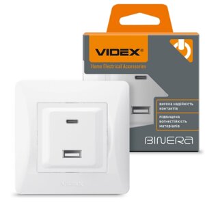 BINERA білий Розетка внутрішня USB+Type-C зарядний пристрій Videx