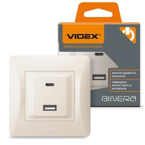 BINERA кремовий Розетка внутрішня USB+Type-C зарядний пристрій Videx