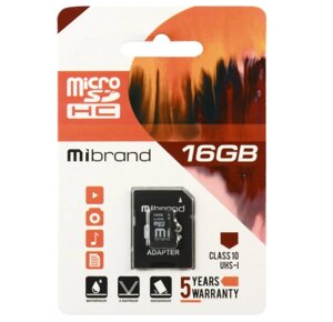 Карта пам'яті microSDHC 16Гб Class 10 (UHS-1) Mibrand + adapter SD