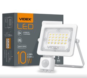 LED Прожектор 10W 5000К 220V з датчиком руху та освітлення білий VL-F2e105W-S Videx