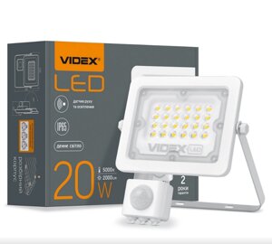 LED Прожектор 20W 5000К 220V з датчиком руху та освітлення білий VL-F2e205W-S Videx