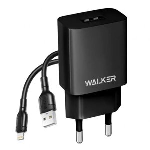 Зарядний пристрій мережевий USB + кабель MicroUSB 2,1А чорний WALKER WH26