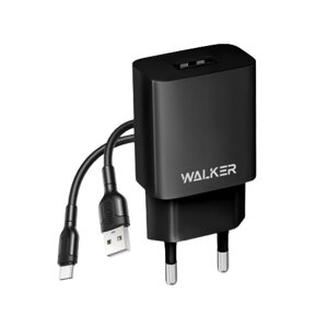 Зарядний пристрій мережевий USB + кабель Type-C 2,1А чорний WALKER WH-26