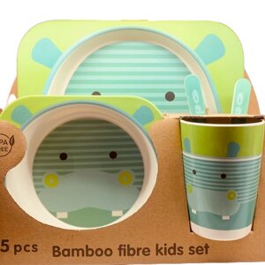 Набір дитячого посуду антибактеріальний бамбуковий бегемотик