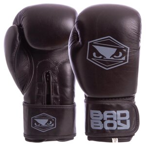 Рукавиці боксерські шкіряні на липучці BAD BOY STRIKE VL-6615-B чорні 10,14унц