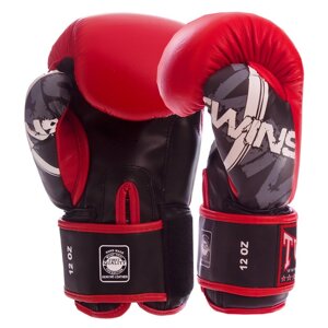 Рукавиці боксерські шкіряні на липучці TWINS CLASSIC 0269 червоно-чорні 14унц