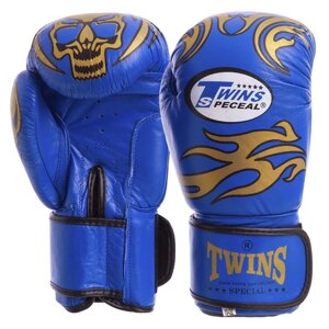 Рукавиці боксерські шкіряні на липучці TWINS MA-5436 сині 12унц