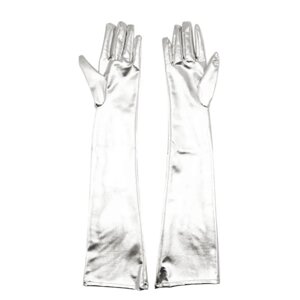 Довгі рукавички по лікоть Fetish Five Fingers Gloves Silver