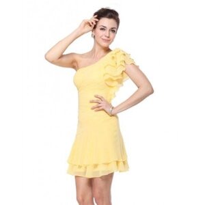 Сукня з об'ємним рукавом на одне жовте плече