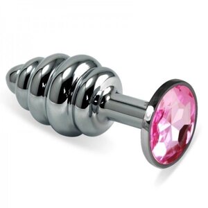 Рельєфна анальна пробка із рожевим каменем Rosebud Spiral Metal Plug