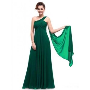 Зелена вечірня довга сукня на одне плече