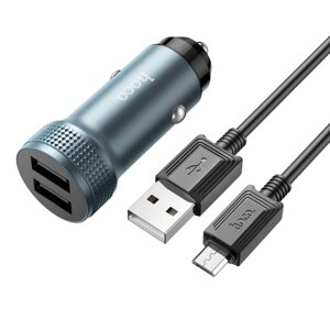 Автомобільний зарядний пристрій HOCO Z49 Level dual port car charger set (Micro) Metal Gray