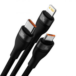 Кабель Baseus Flash Series Two-for-three Charging Cable U+C to M+L+C 100W 1.2m Black