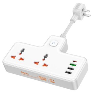 Мережевий подовжувач HOCO AC12 Reise 2-position expansion socket (PD30W/1C3A) (US) White