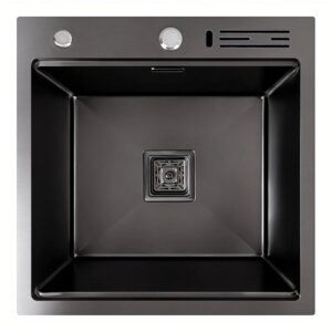 Кухонна мийка 50*50 PVD чорна Platinum Handmade з підставкою для ножів
