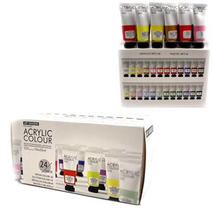 Акрилові фарби для малювання 24 кольори, по 22 мл, пастель в тюбиках Art Rangers