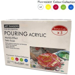 Акрилові фарби для малювання 6 кольорів, по 100 мл, Неонові пастель у пляшці Art Rangers