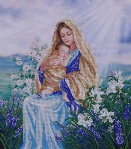 Набір для вишивання бісером "Мадонна з малюком" Ісус, бог, лілії часткова викладка 33x38
