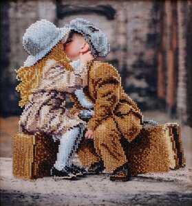 Набір для вишивки бісером "Маленькі мандрівники" діти місто, любов, часткова викладка 25х27 см