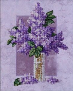 Набір для вишивання бісером "Бузок" квіти декор букет сад ваза часткова викладка 22x28 см