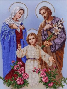 Набір для вишивки бісером "Святе сімейство" ікона, релігія, бог, квіти, діти, часткова викладка 20x26 см