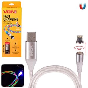 Кабель магнітний Multicolor LED VOIN USB — Lightning 3 А, 1 m (швидке заряджання/передавання даних) (VL-1601L RB)